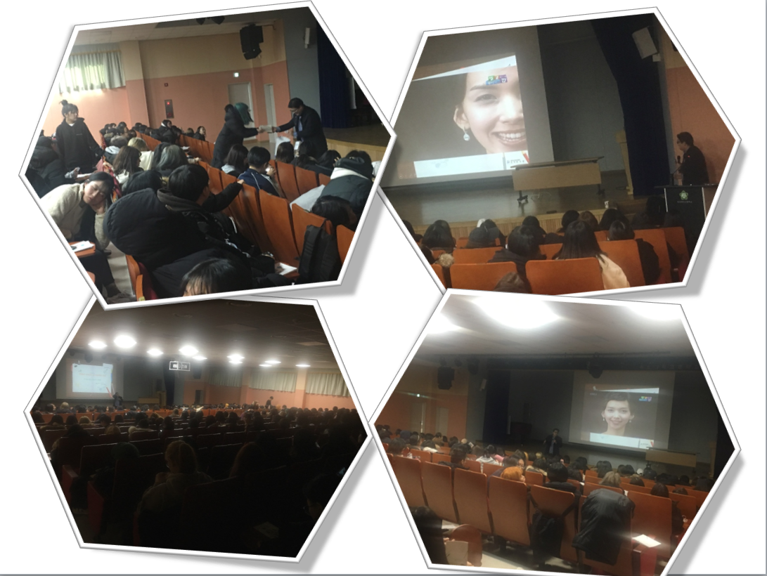 속초여자고등학교 3학년 약 300여명의 학생들이 유권자 강의를 듣고 있는모습>