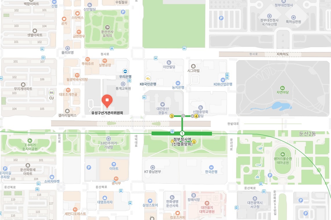 유성구선거관리위원회 약도 - 자세한 위치는 아래의 내용을 참고하세요.